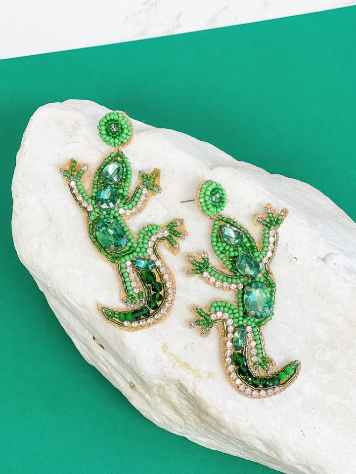 Glitzy Gecko Beaded Dangle Earrings