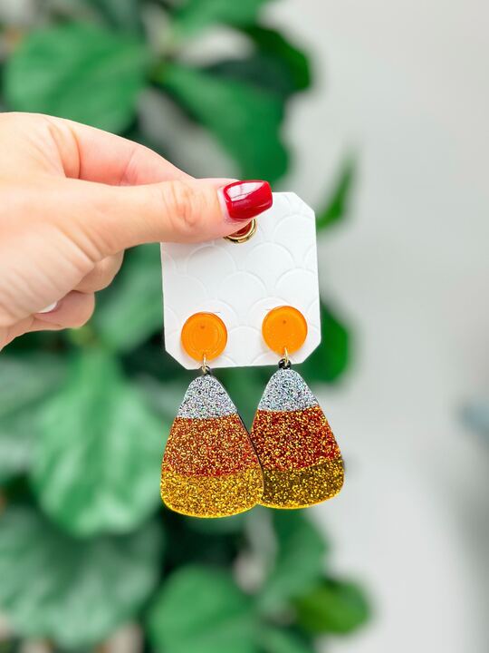 Glitter Candy Corn Dangle Earrings