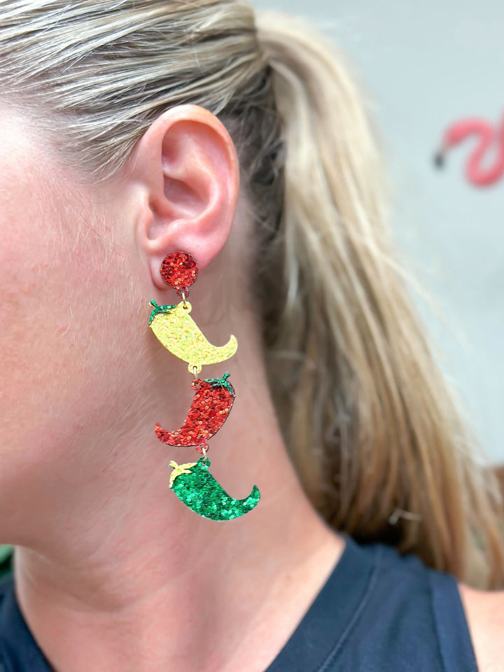 Glitter Chili Pepper Dangle Earrings