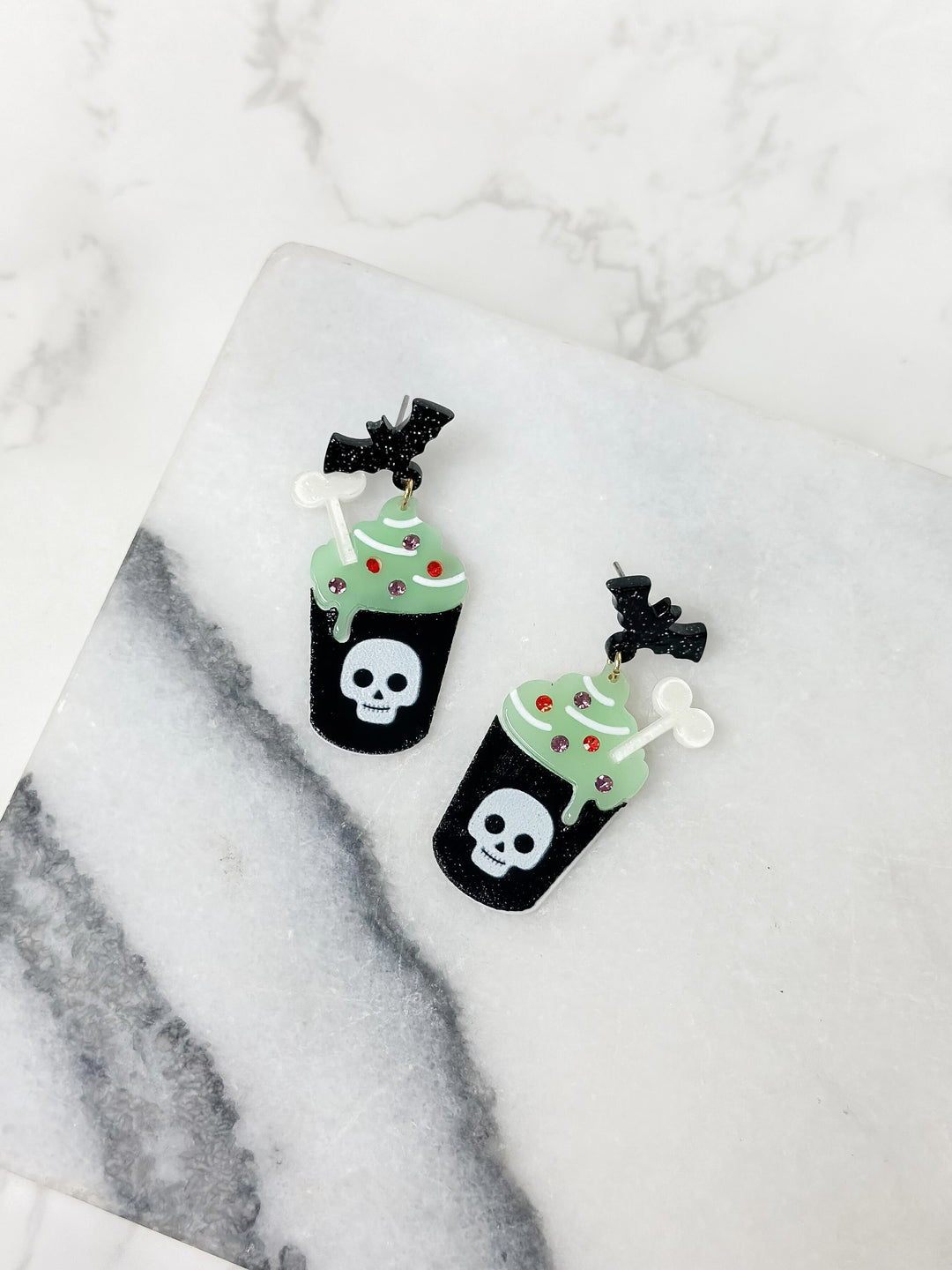 Glow In The Dark Spooky Drink Dangle Earrings