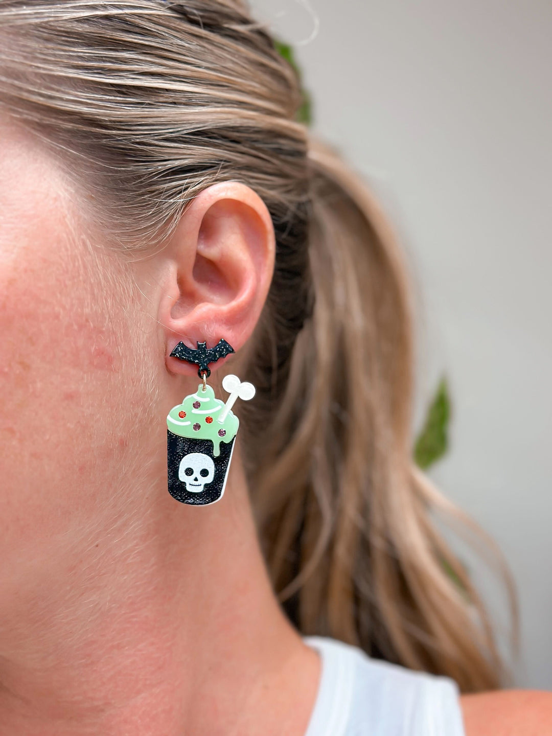 Glow In The Dark Spooky Drink Dangle Earrings