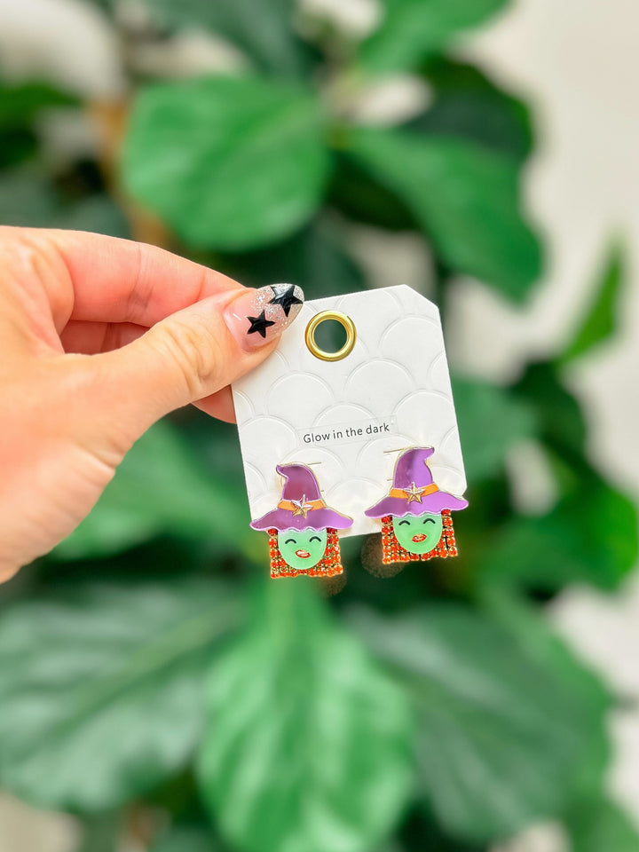 Glow In The Dark Witch Stud Earrings