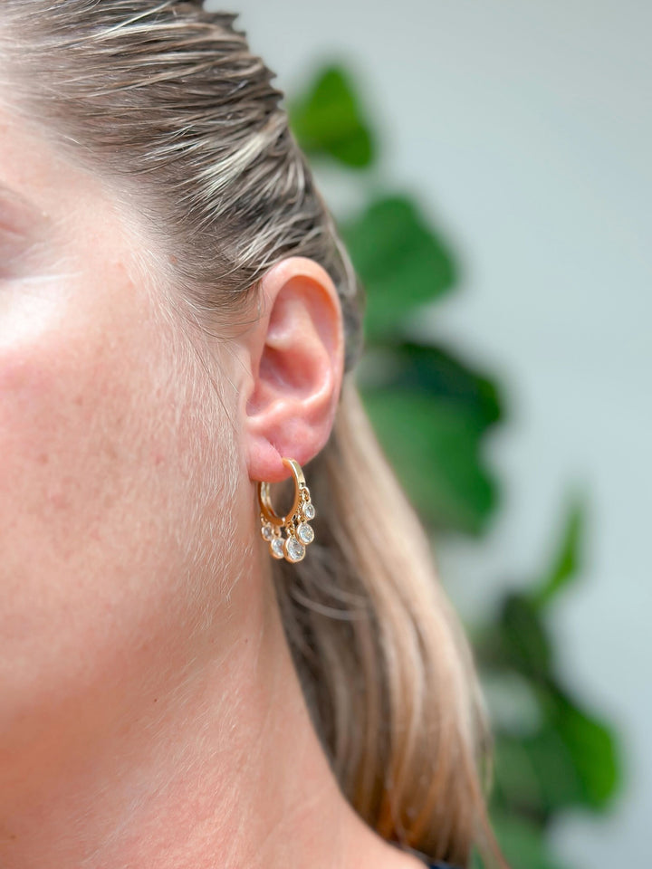 Gold Dipped Crystal Dangle Hoop Earrings - Yellow Gold