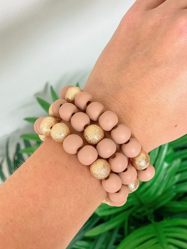 Gold & Color Bead Bracelet Stack - Blush