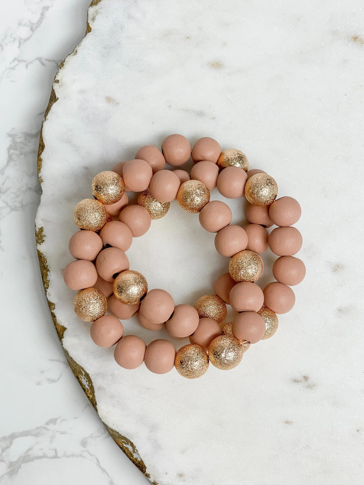 Gold & Color Bead Bracelet Stack - Blush