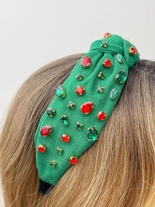 Holiday Top Knot Multi Crystal Headband - Green