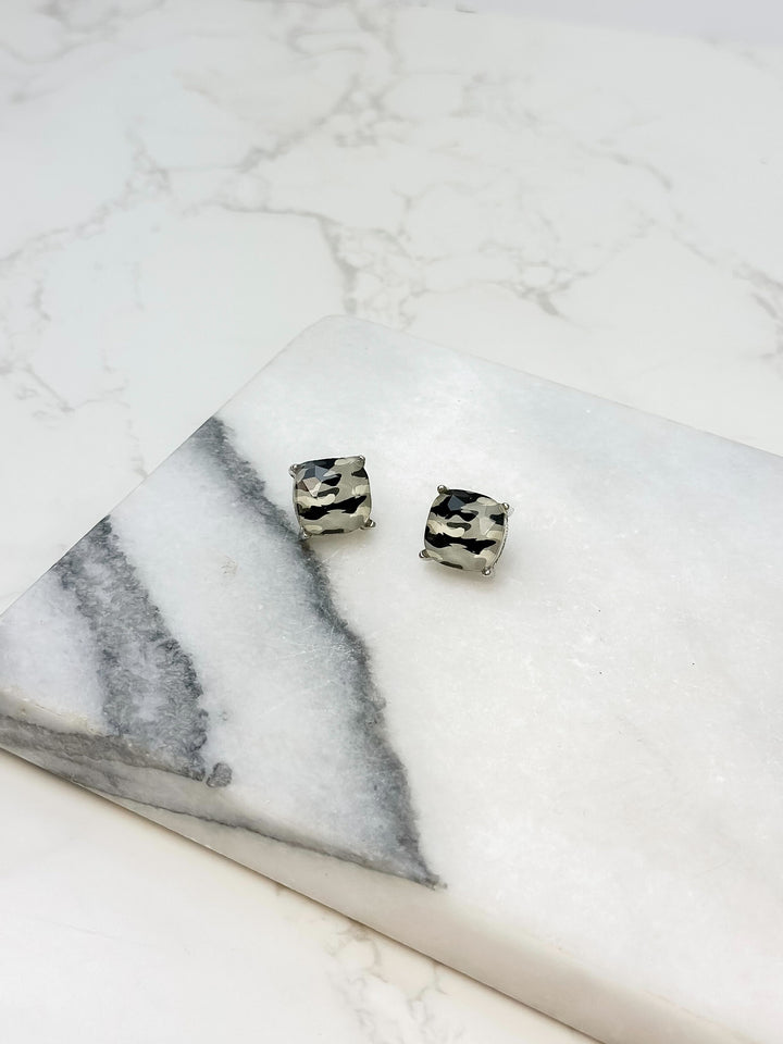 Grey Camouflage Stud Earrings