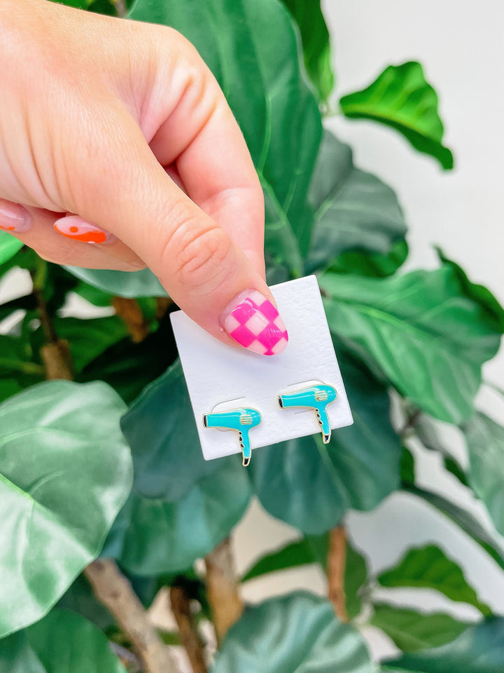 Hair Blow Dryer Signature Enamel Stud Earrings - Mint