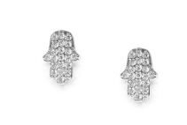 Cubic Zirconia Hamsa Stud Earrings - Silver