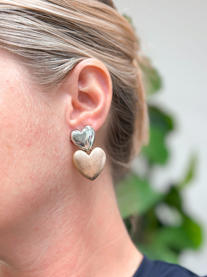 Double Heart Stacked Dangle Earrings