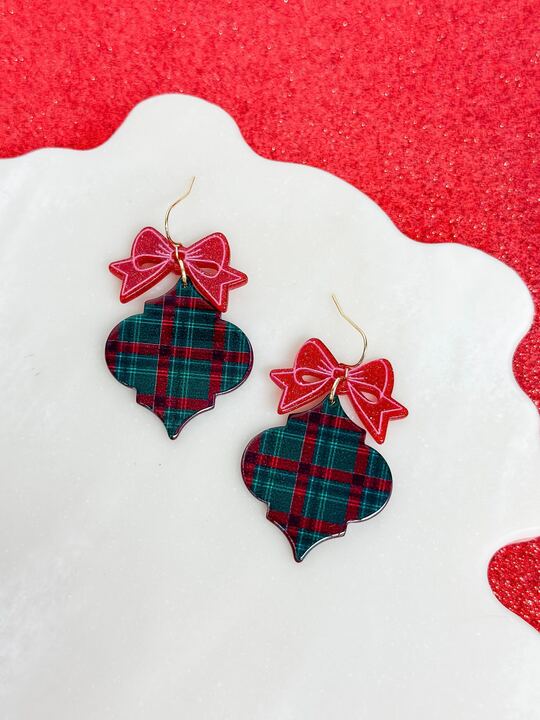 Holiday Plaid Ornament Dangle Earrings