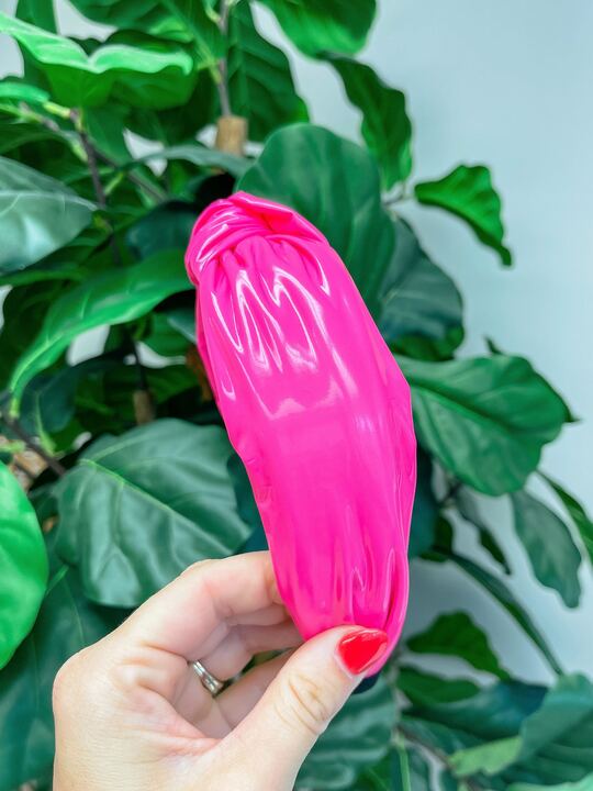 Shiny Pink Neon Top Knot Headband