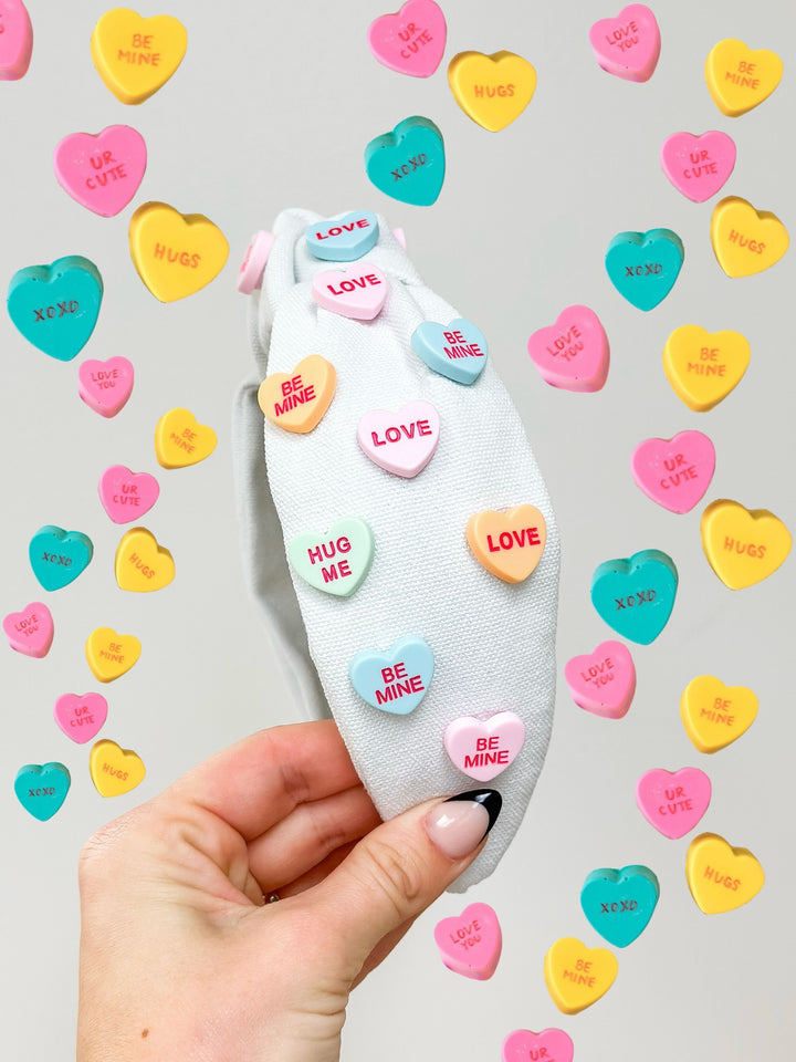 Conversation Heart Headband  - White Multi Hearts