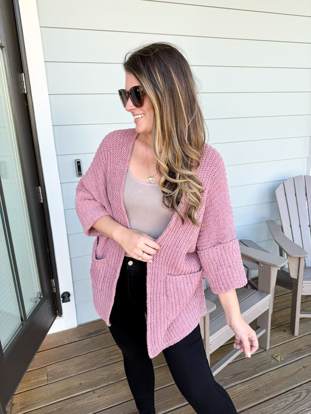 Wide Cuff Sleeve Chunky Knit Cardigan by POL