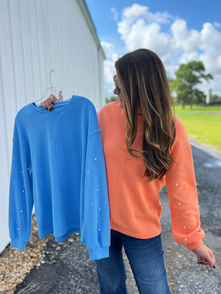 Nicole Pearl Sleeve Lightweight Sweatshirt - Choice of Colors (Ships in 2-3 Weeks)