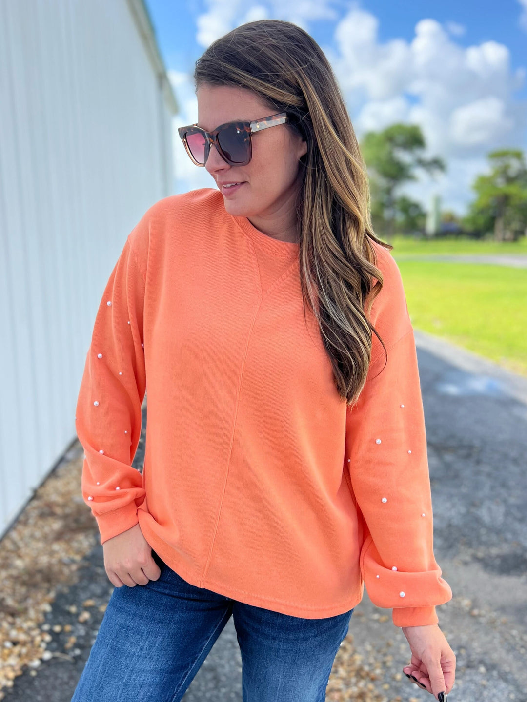 Nicole Pearl Sleeve Lightweight Sweatshirt - Choice of Colors (Ships in 2-3 Weeks)