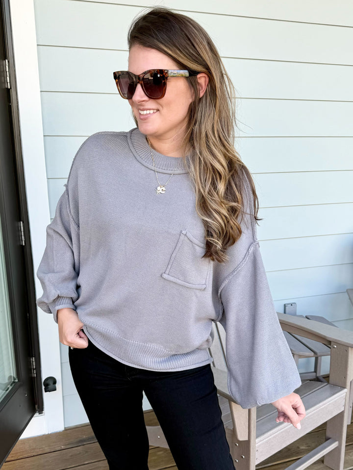 Slouchy Long Sleeve Pocket Sweater by POL