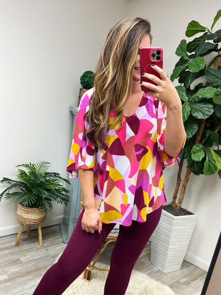 Cali Blouse in Magenta and Mustard Abstract