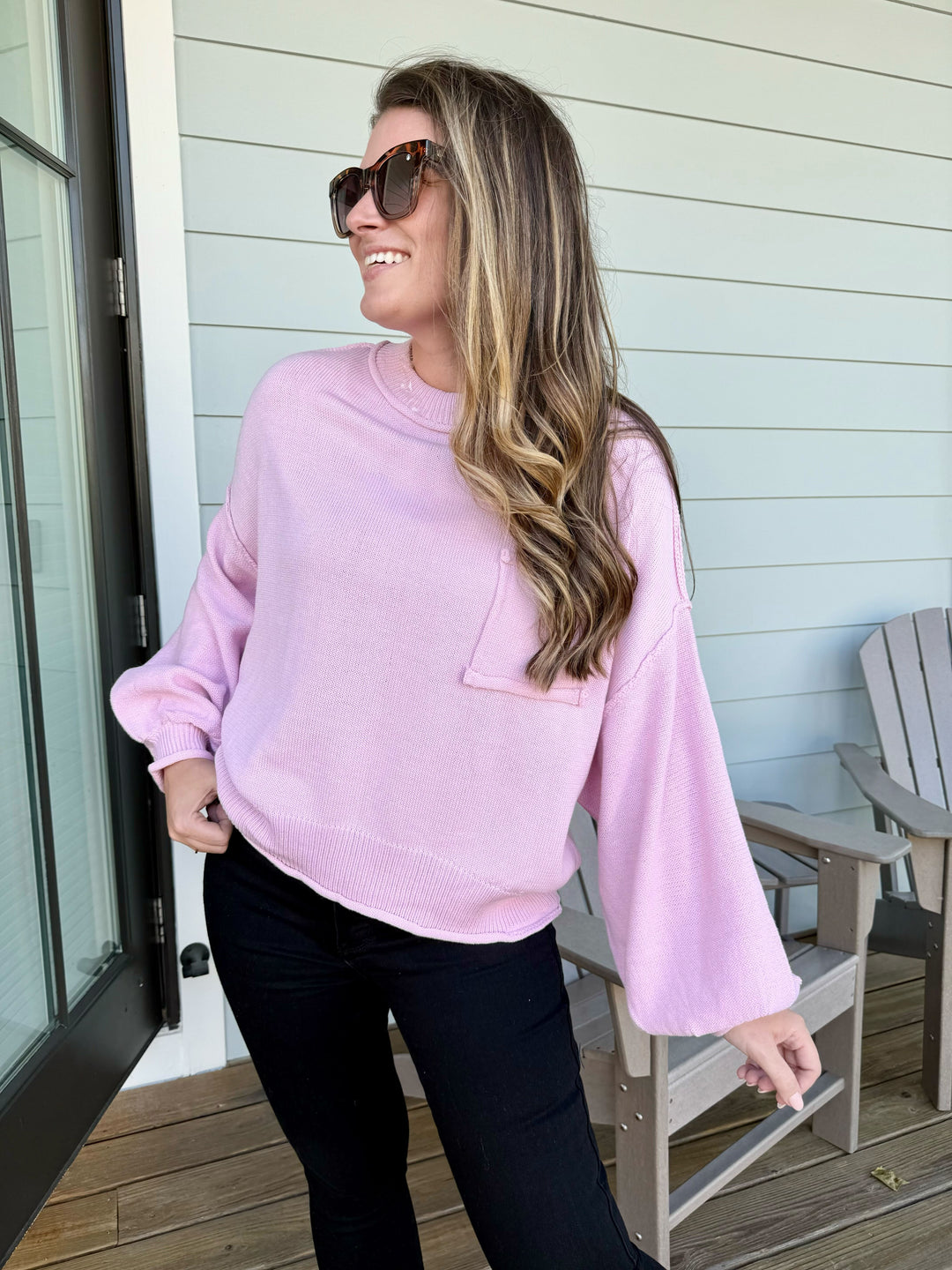 Slouchy Long Sleeve Pocket Sweater by POL