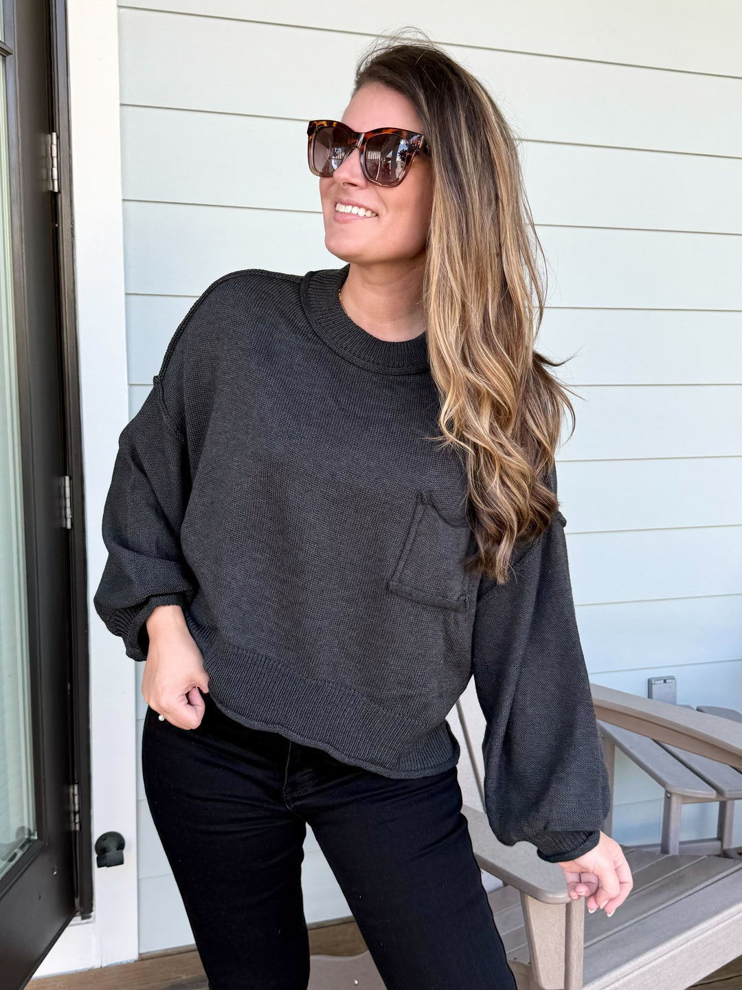 Slouchy Long Sleeve Pocket Sweater by POL