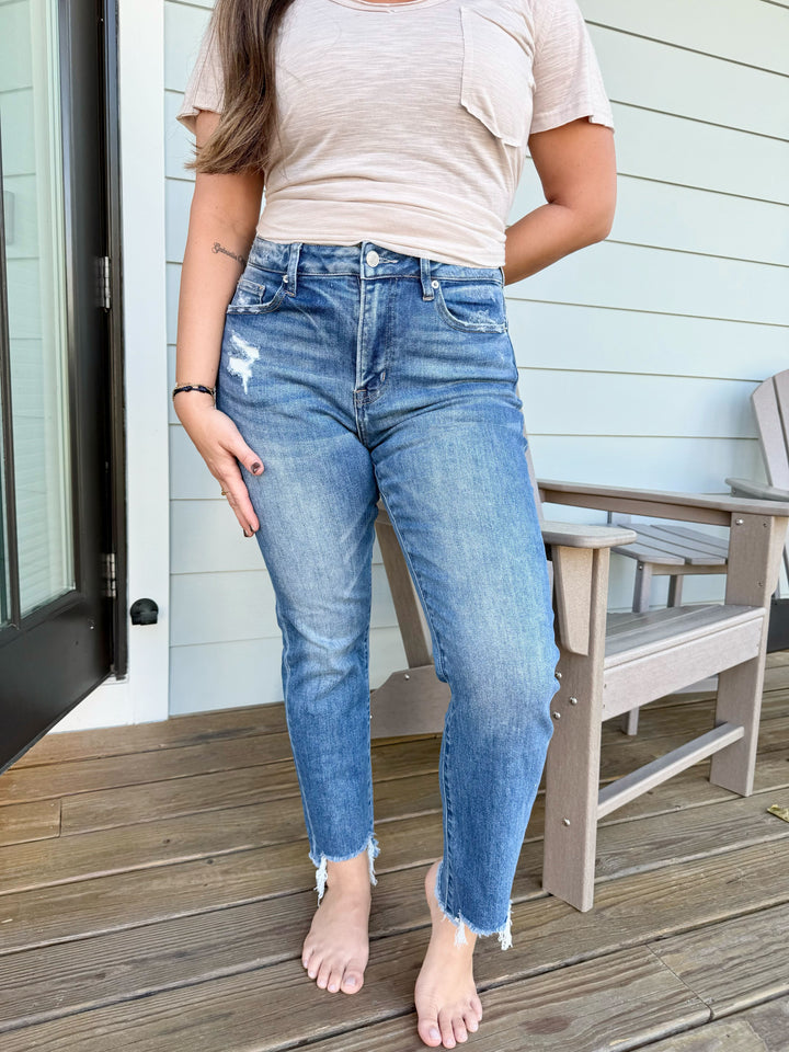 Super High Straight Leg Step Hem Jeans by Mica Denim (Ships in 2-3 Weeks)