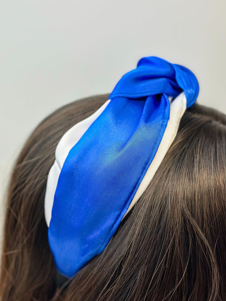 Jumbo Puffy Knotted Headbands - Blue & White