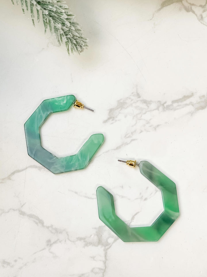 Marbled Geometric Hoop Earrings - Green