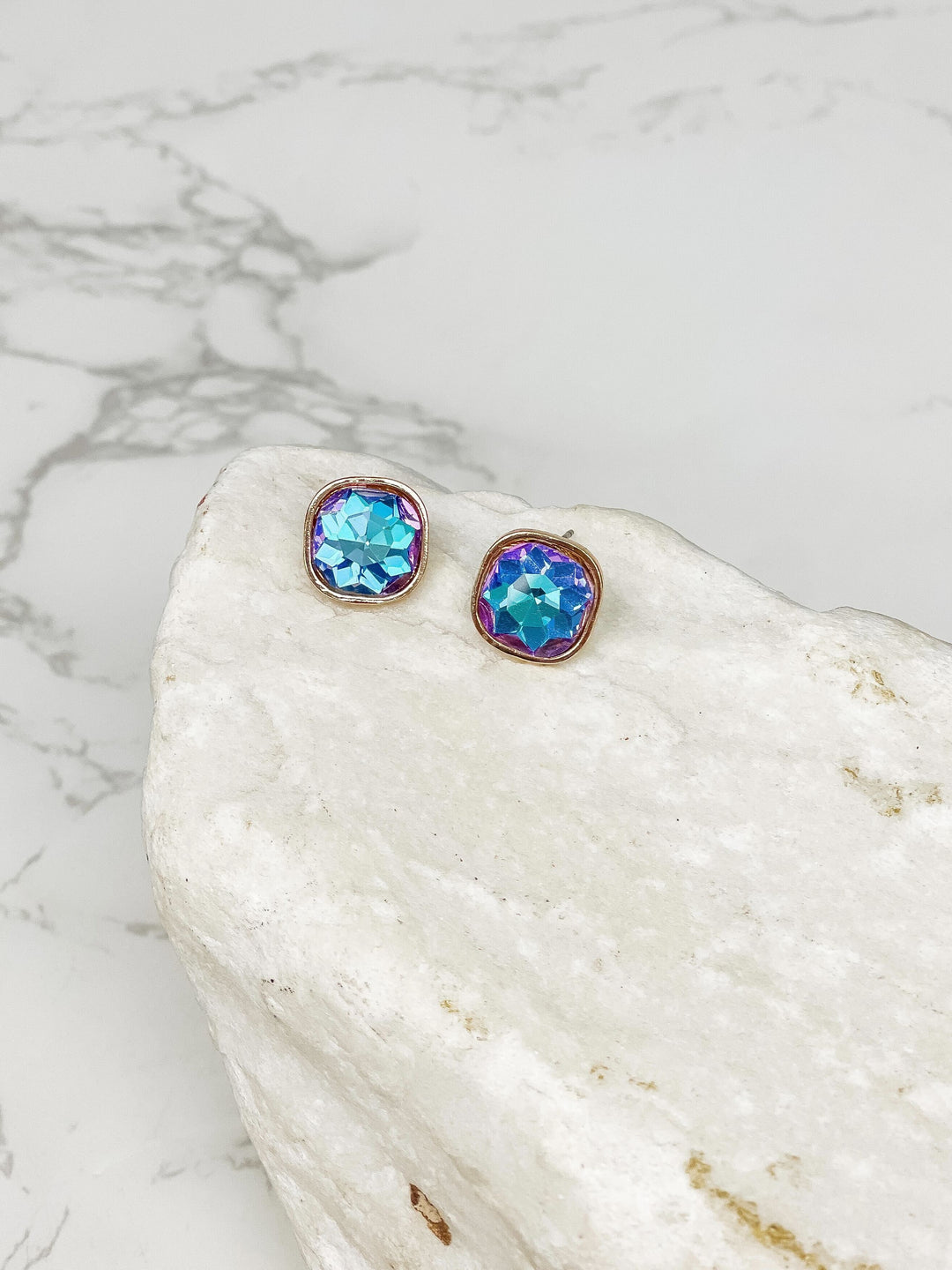 Iridescent Square Stud Earrings - Mermaid Multi