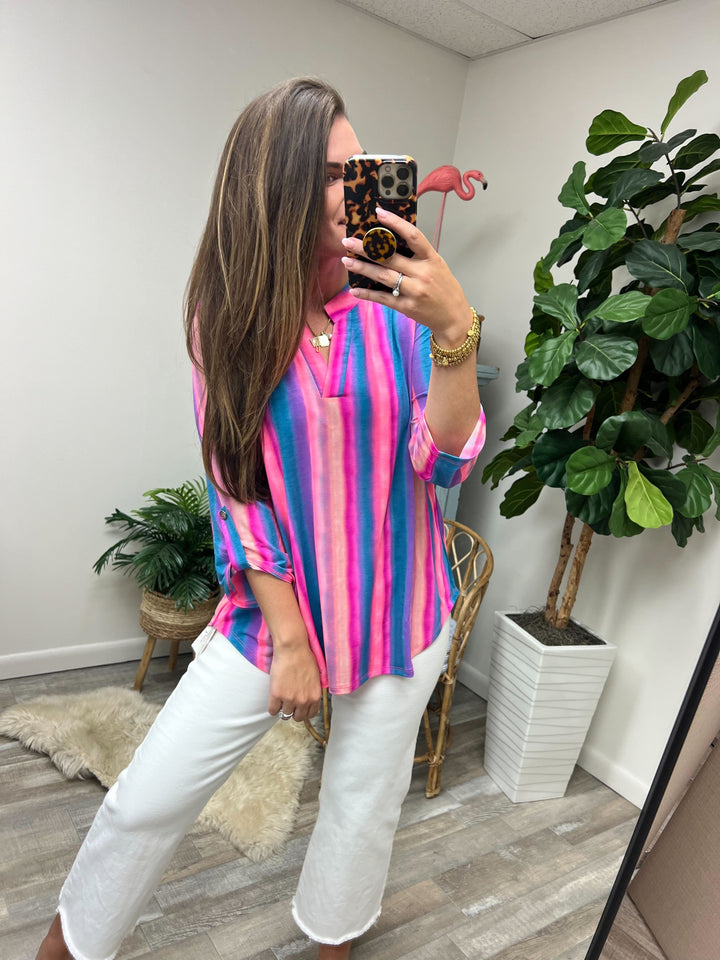 Lizzy Top in Blue and Pink Stripe