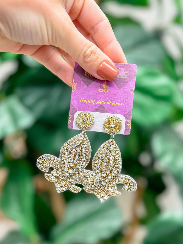 Rhinestone Fleur De Lis Statement Earrings