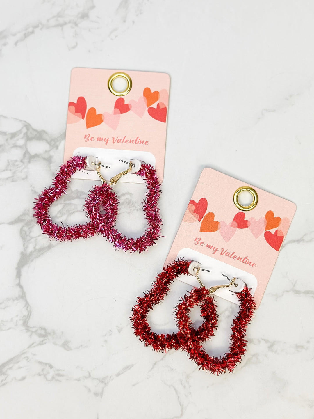 Tinsel Heart Hoop Earrings - Red