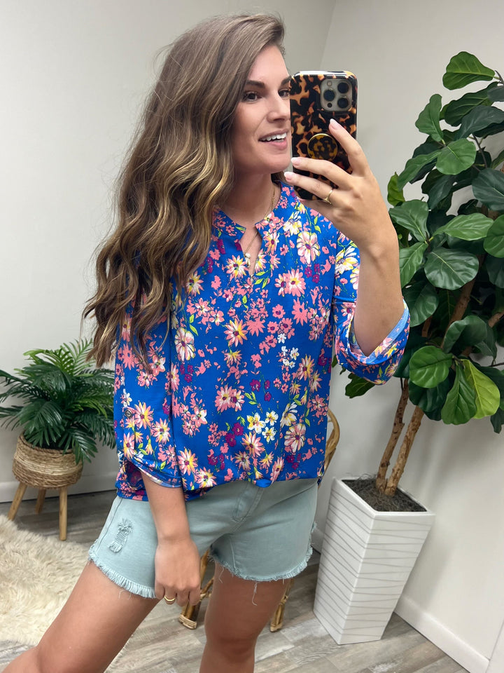 Lizzy Top in Royal and Blush Floral