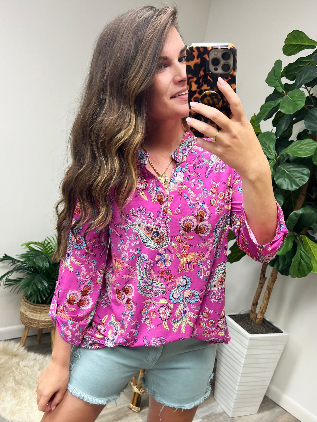 Lizzy Top in Magenta Floral Paisley