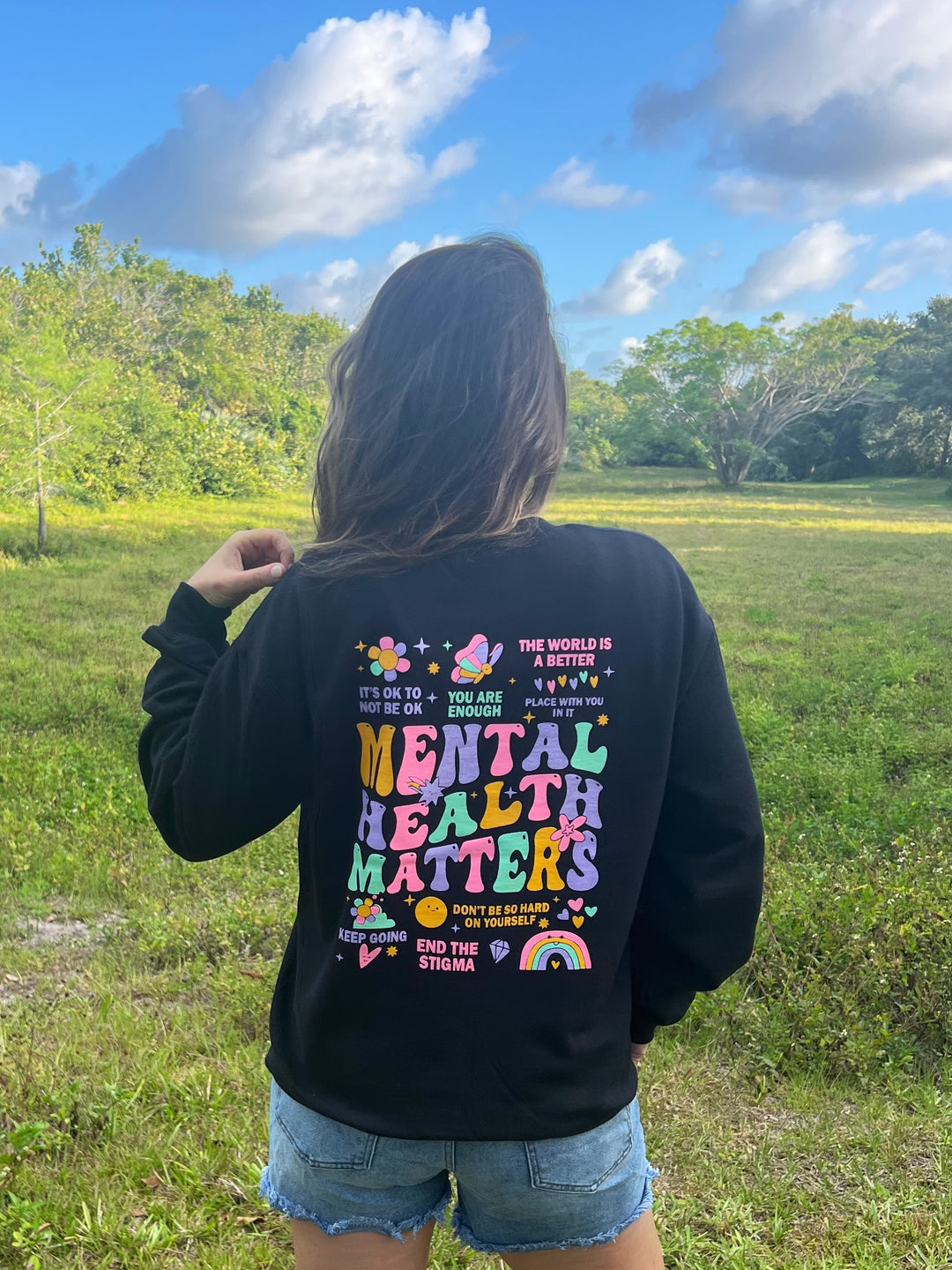 'Mental Health Matters' Multicolor Graphic Sweatshirt: Prep Obsessed x Weather With Lauren