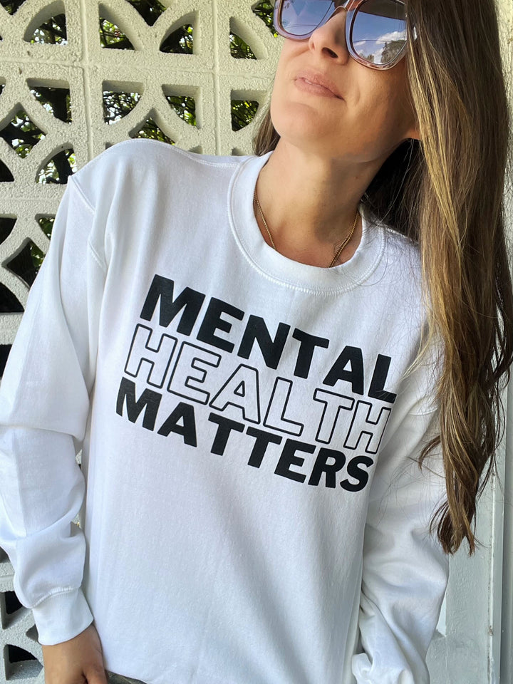 'Mental Health Matters' Block Printed Graphic Sweatshirt: Prep Obsessed x Weather With Lauren