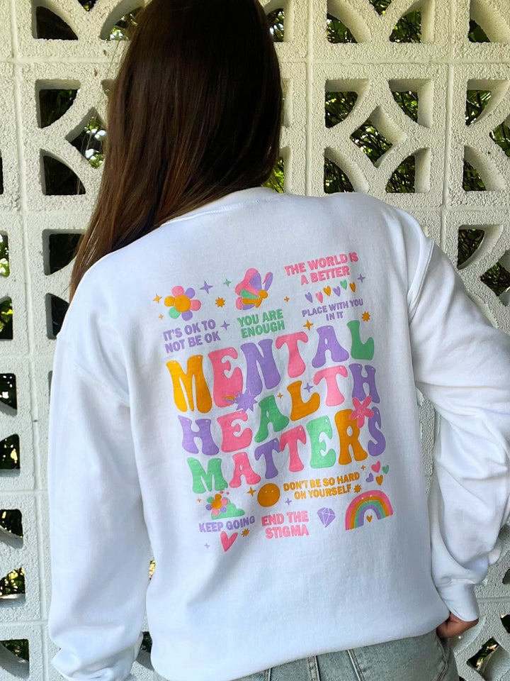 'Mental Health Matters' Multicolor Graphic Sweatshirt: Prep Obsessed x Weather With Lauren