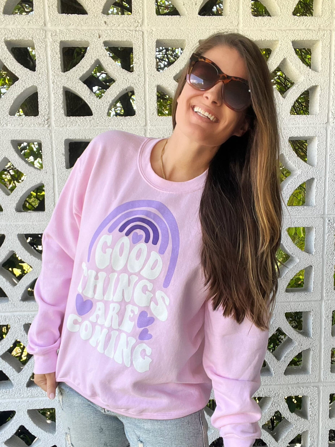 'Good Things Are Coming' Graphic Sweatshirt: Prep Obsessed x Weather With Lauren