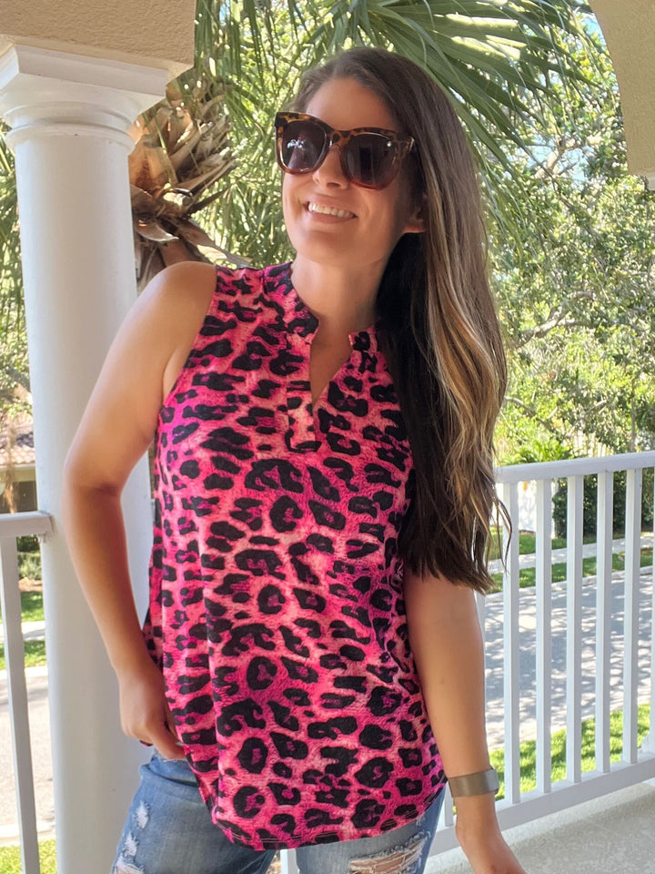 Lizzy Tank Top in Pink Multi Leopard