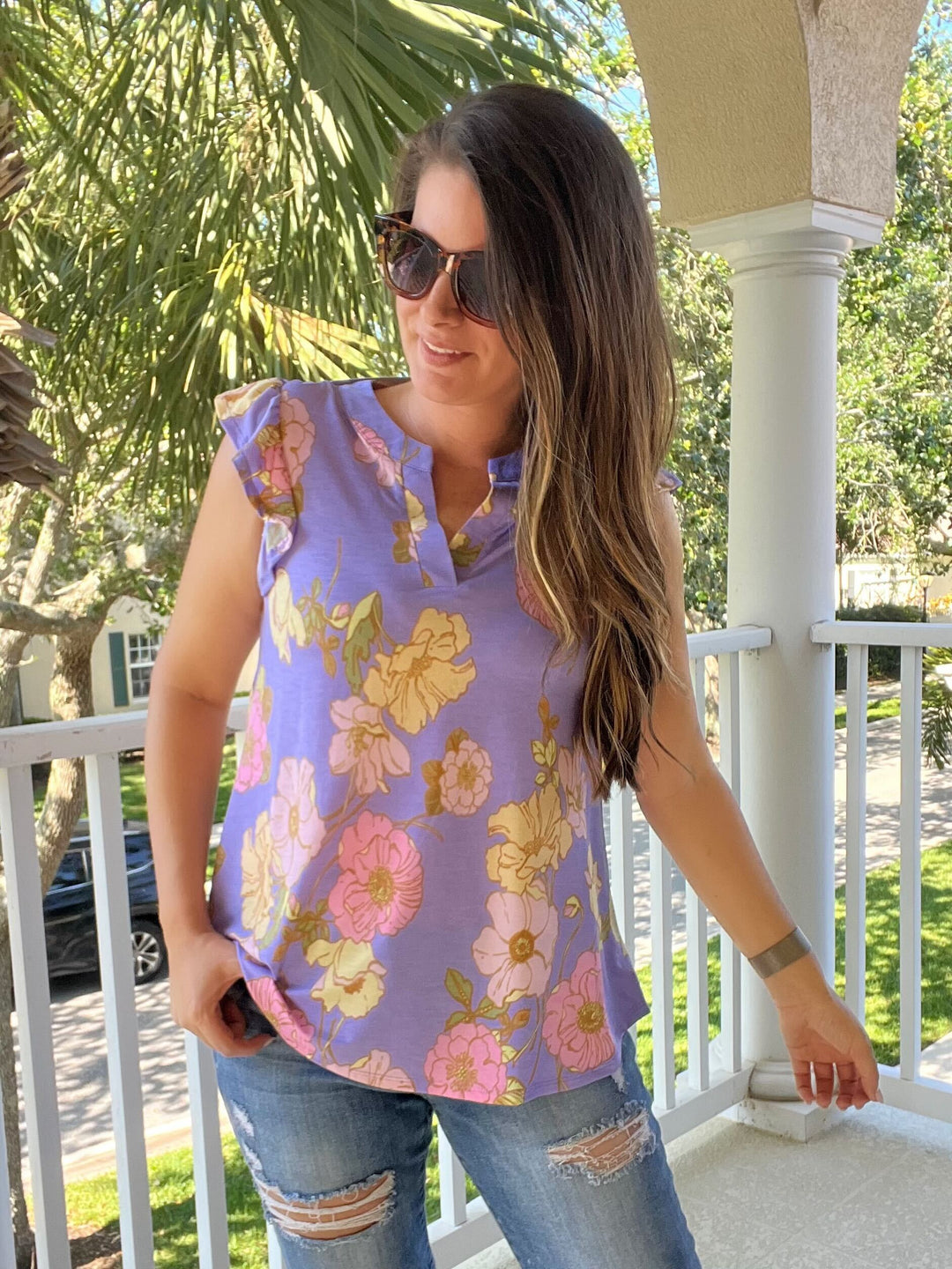 Lizzy Flutter Sleeve Top in Lavender French Floral