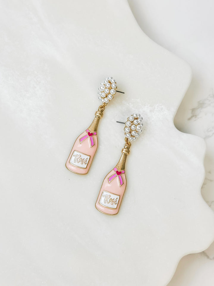 Valentine's Rose Bottle Pearl Cluster Drop Earrings