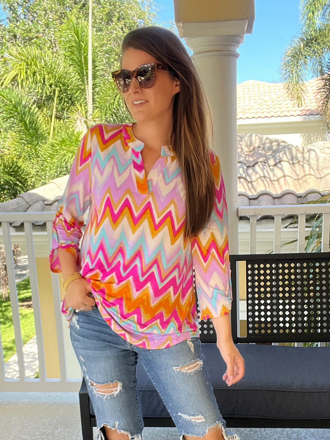 Lizzy Top in Orange Multi Chevron