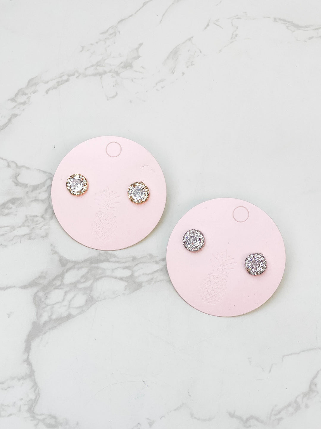 Glitzy Halo Circle Stud Earrings - Silver