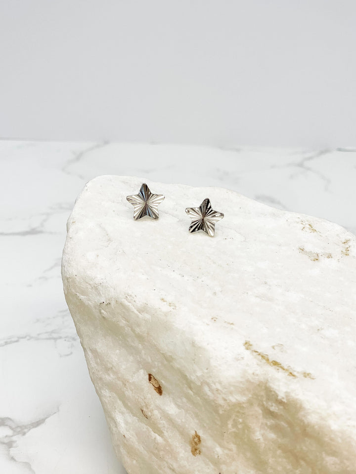 Shining Star Stud Earrings - Silver