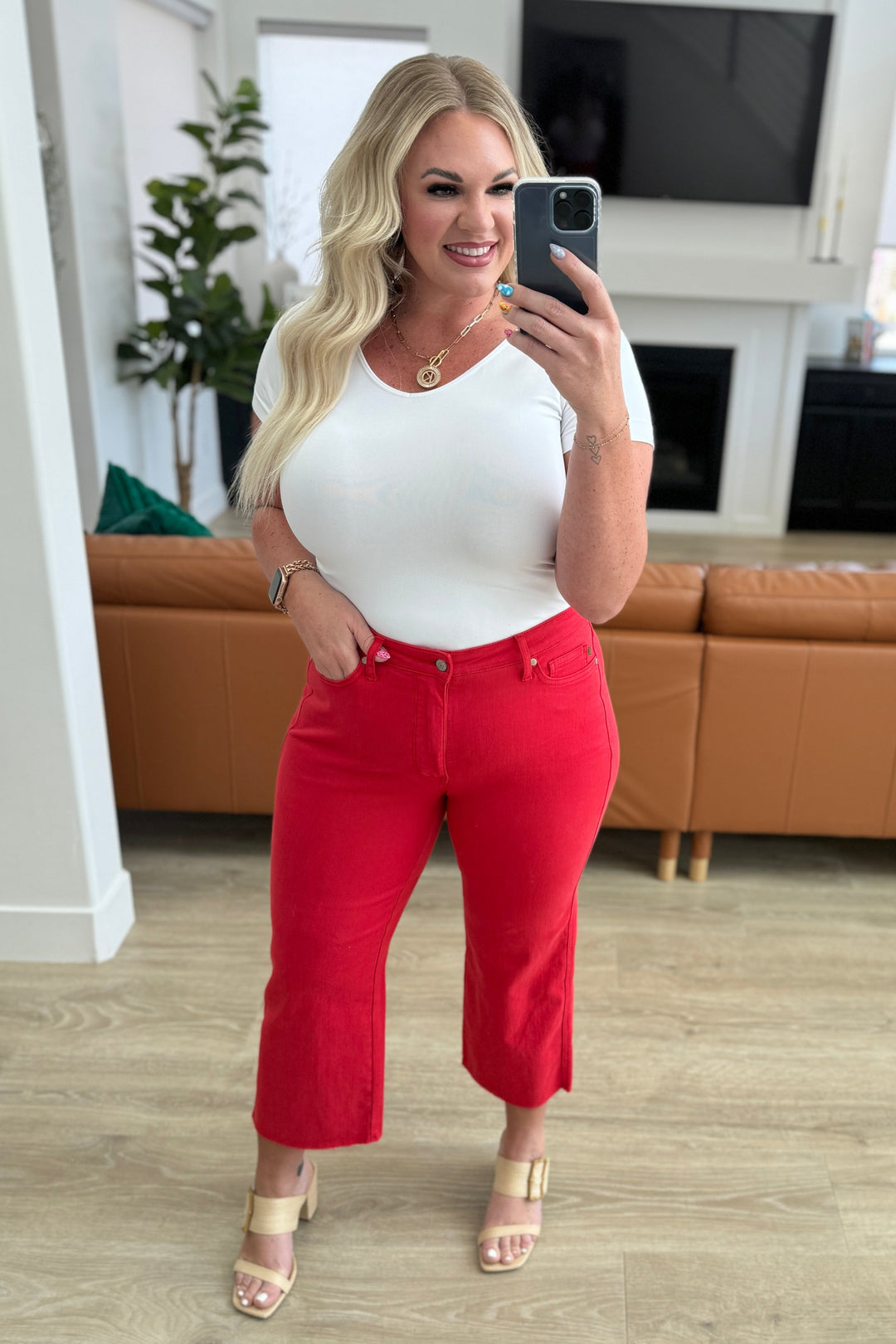 Lisa High Rise Control Top Wide Leg Crop Jeans by Judy Blue - Red