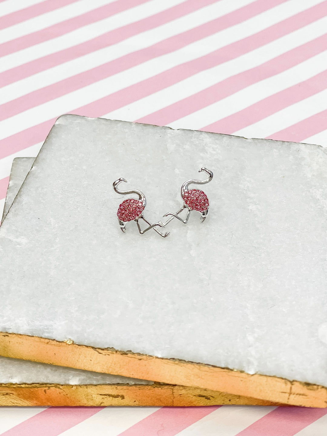 Pave Stone Tropical Sealife Post Earrings - Flamingo