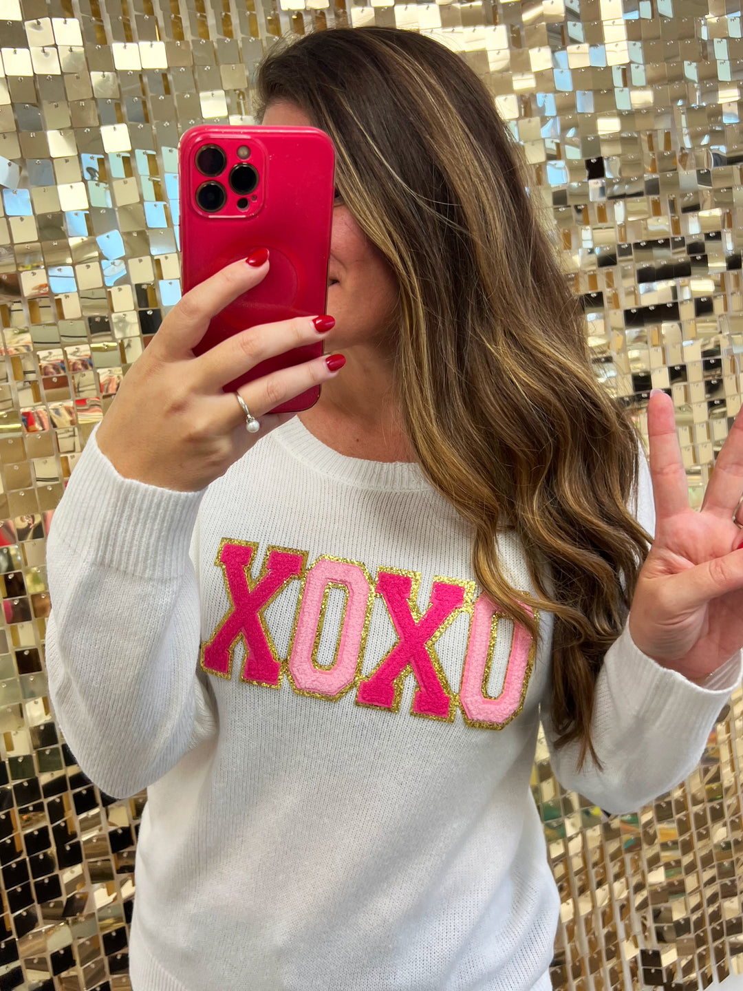 'XOXO' Patch Sweater - White (Ships in 1-2 Weeks)