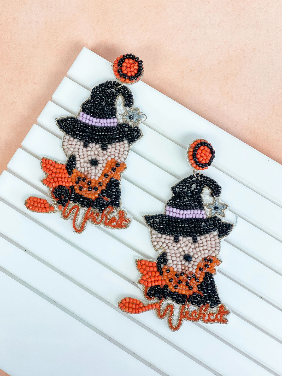 'Wicked' Puppy Halloween Beaded Dangle Earrings