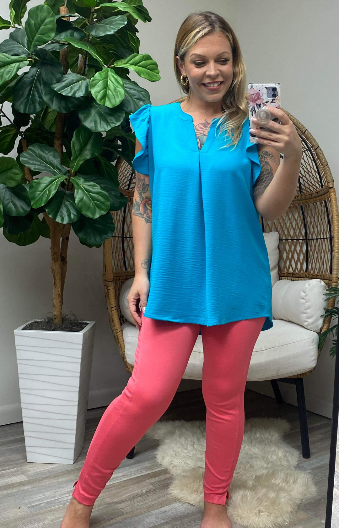 Someday Maybe Flutter Sleeve Top - Light Teal