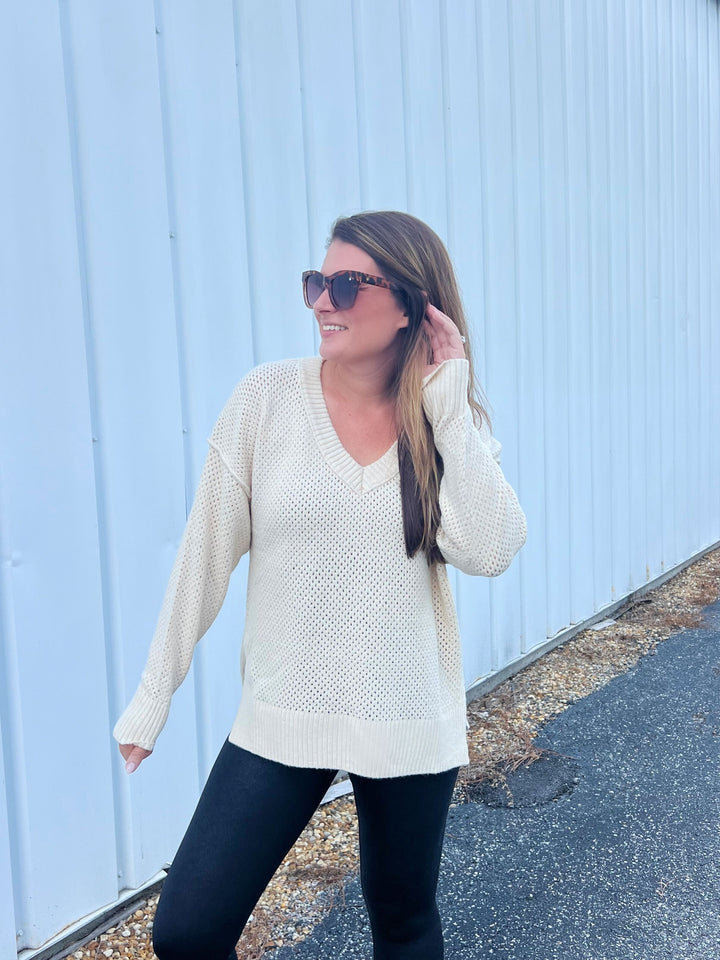 Eva Eyelet Boyfriend Sweater - Choice of Color (Ships in 2-3 Weeks)