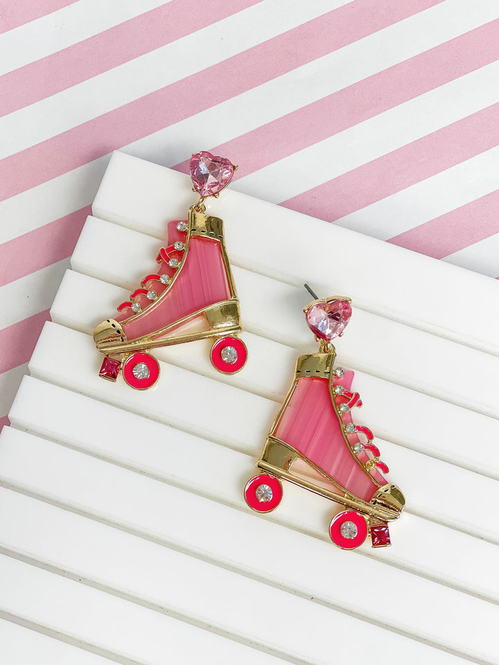 Colored Roller Skate Dangle Earrings - Pink